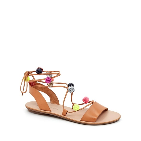 Loeffler Randall Saskia Flat Pom Pom Ankle Wrap Sandal Size 8 - Picture 6 of 6